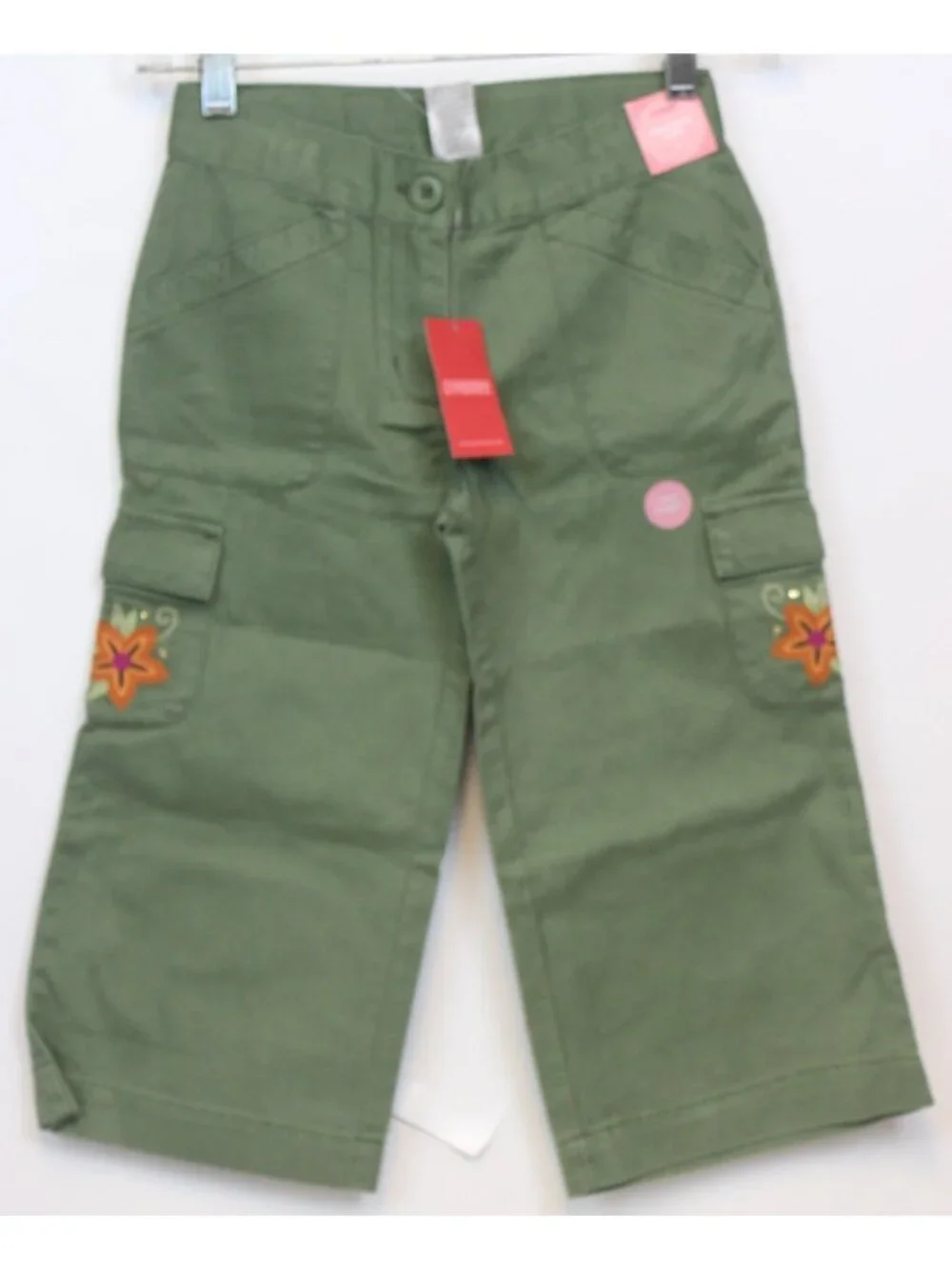 2007 Gymboree Savanna Sunset Khaki Green Capri Pant sz 8 Embroider Flower Cargo